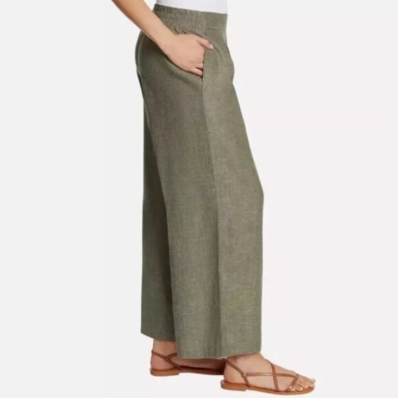 Ella Moss linen blend green wide leg pants elastic waist size 3X A1 - Picture 2 of 9
